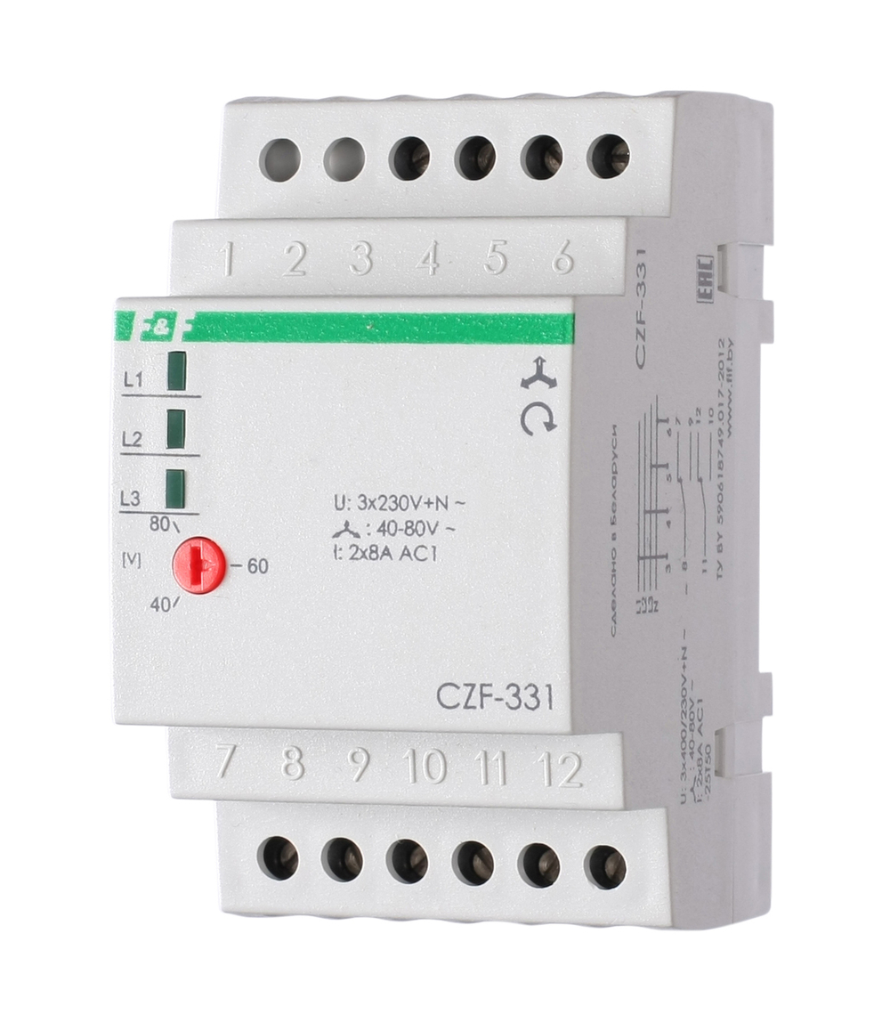 Реле контроля фаз CZF-331 3х400/230+N 2х8А 2P IP20 регулировка порога отключения