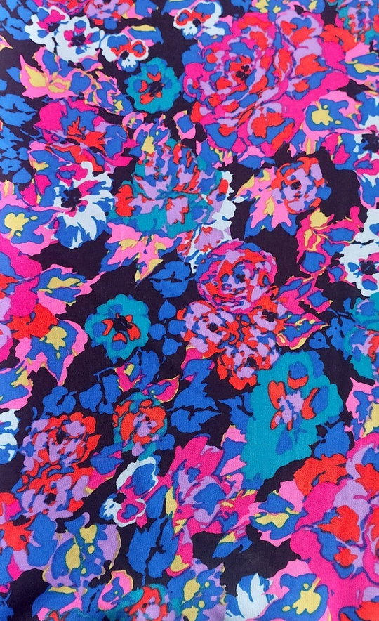 Плательная принт, акварель роз/бирюза/серый на черном Валентино