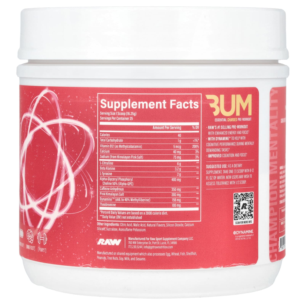 Raw Nutrition, Bum Essentials, Essential Charged перед тренировкой, цитрусовый и грейпфрут, 406,25 г (14,33 унции)