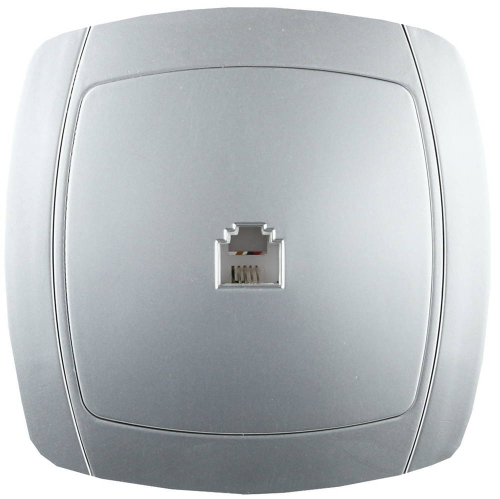 Розетка СВЕТОЗАР ″АКЦЕНТ″ телефонная одинарная в сборе, цвет серебристый металлик