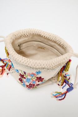 ZARA СУМКА-МЕШОК С ЦВЕТОЧНОЙ ВЫШИВКОЙ, РАЗНОЦВЕТНЫЙ