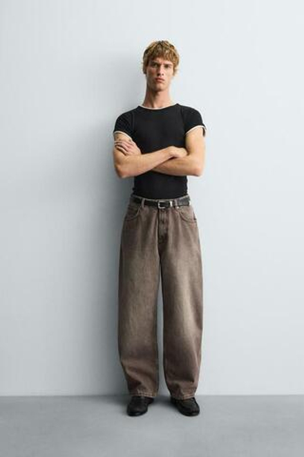 ZARA ДЖИНСЫ BAGGY FIT, КОРИЧНЕВЫЙ