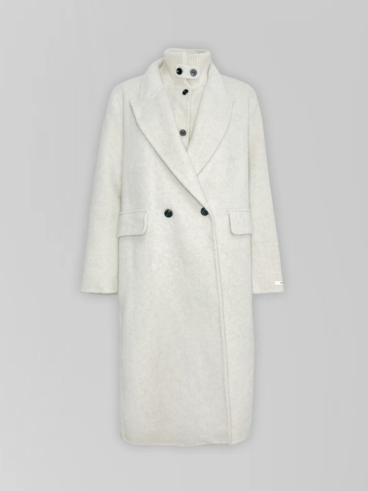 Пальто Monroe 8137 длинное со встроенным жилетом и вязаным воротником