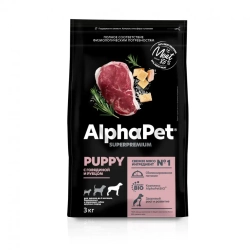 Alphapet superpremium сухой полнорационный корм для щенков до 6 месяцев, беременных и кормящих собак крупных пород с говядиной и рубцом - 3 кг
