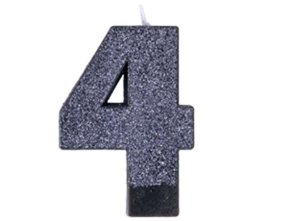 Свеча -цифра 4 Черная глиттер 8см