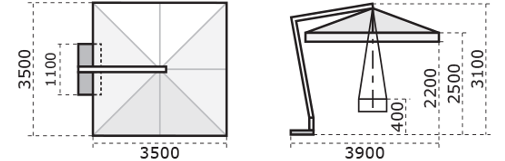 Зонт профессиональный 3.5х3.5 м Scolaro Pompei Braccio, белый, слоновая кость
