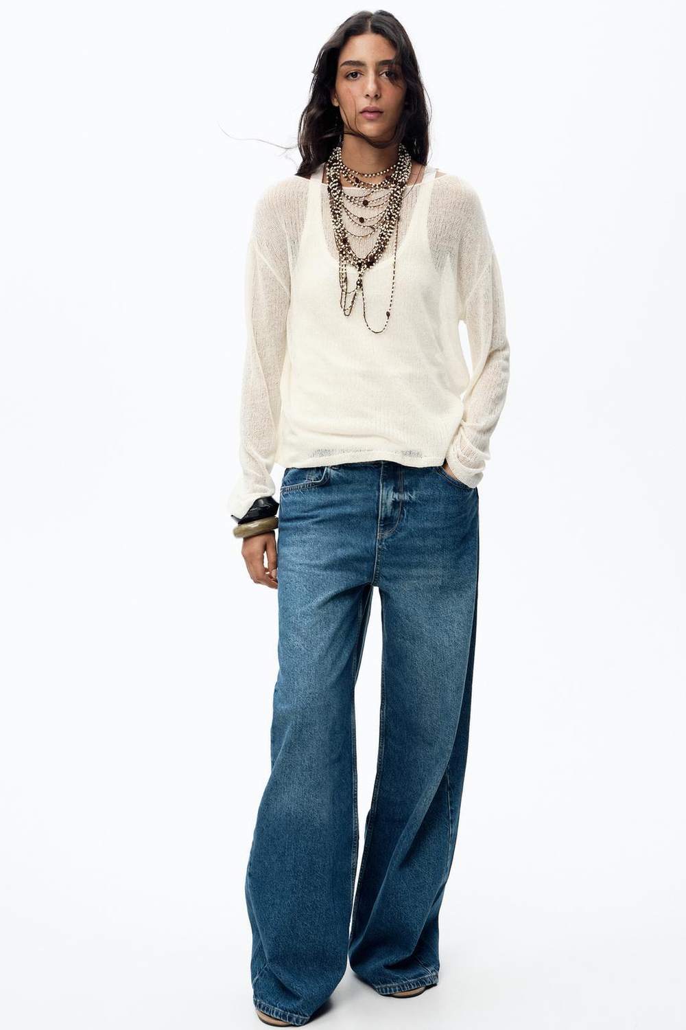 ZARA СВИТЕР В СТИЛЕ РУСТИК, ЭКРЮ