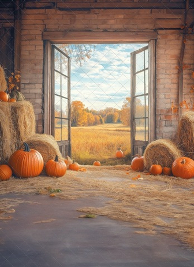 Амбар с тыквами №2 - фон неопреновый