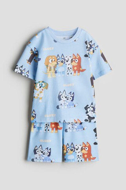 H&M Комплект из шортов и футболки с принтом, синий
