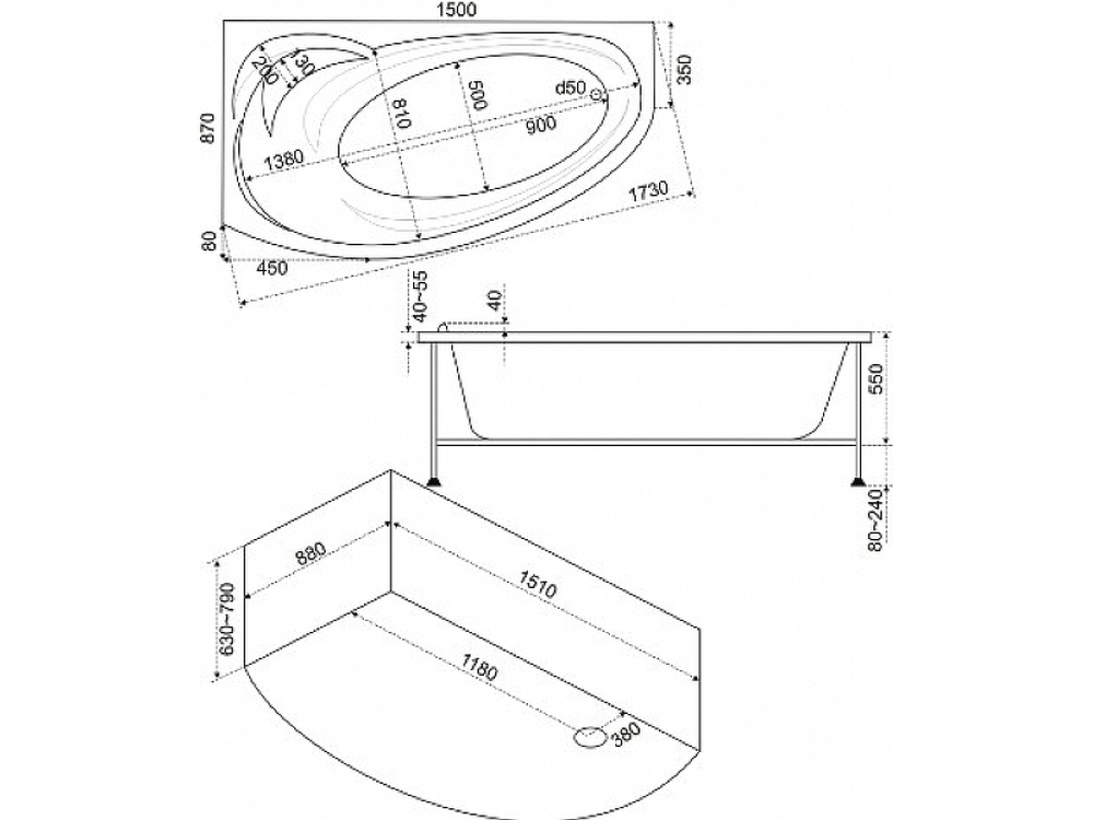 Акриловая ванна Bas (Бас) Фэнтази 150х88 L, с каркасом