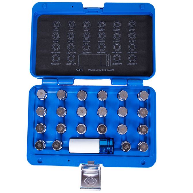 KING TONY (9BW0123) Набор насадок для монтажа/демонтажа секреток колес VW, 23 предмета