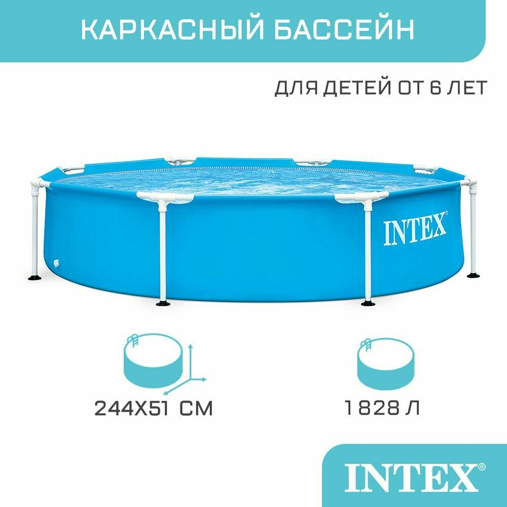 Каркасный бассейн 244х51 см Intex 28205, круглый семейный бассейн для дачи Metal Frame 1828 л