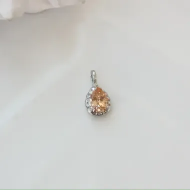 Подвеска Капля с персиковым фианитом, 15*8 мм, родий, П432