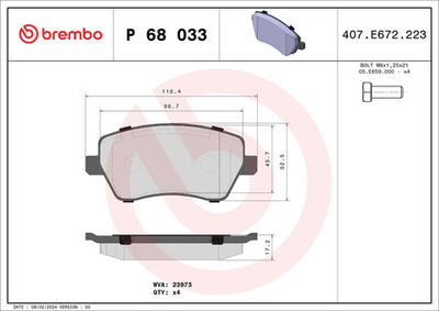 BREMBO - P68033X-BRB - Brake Pad Set, disc brake