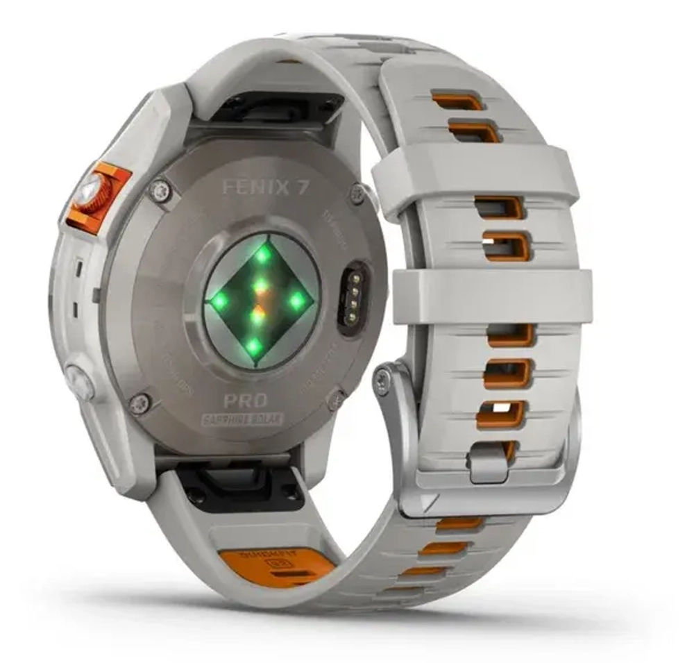 Умные часы Garmin Fenix 7 Pro Sapphire Solar, серый с серо-оранжевым ремешком (Fog Gray)