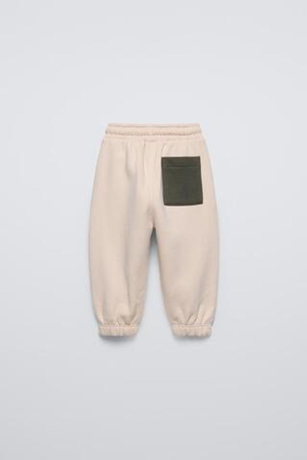 ZARA БРЮКИ-ДЖОГГЕРЫ COLOUR BLOCK, ЭКРЮ/КОРИЧНЕВЫЙ