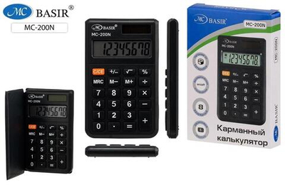 Калькулятор карманный 8-разрядный, в обложке-книжечке, черный корпус 10*6см (Basir)