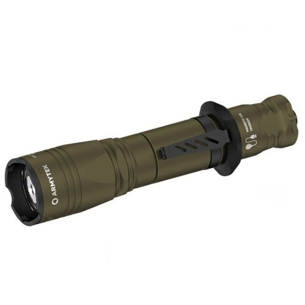 Фонарь светодиодный тактический Armytek Dobermann Pro Magnet USB Olive, 1400 лм, теплый свет, аккуму