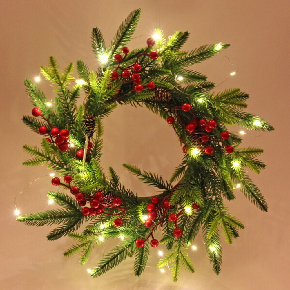 Венок новогодний с подсветкой «Новогоднее сияние» 40 см