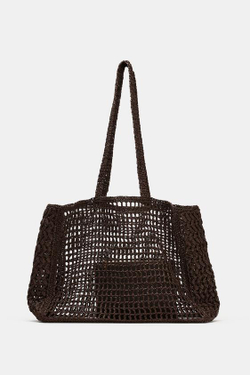 ZARA БОЛЬШАЯ ПЛЕТЕНАЯ СУМКА-ТОУТ, КОРИЧНЕВЫЙ