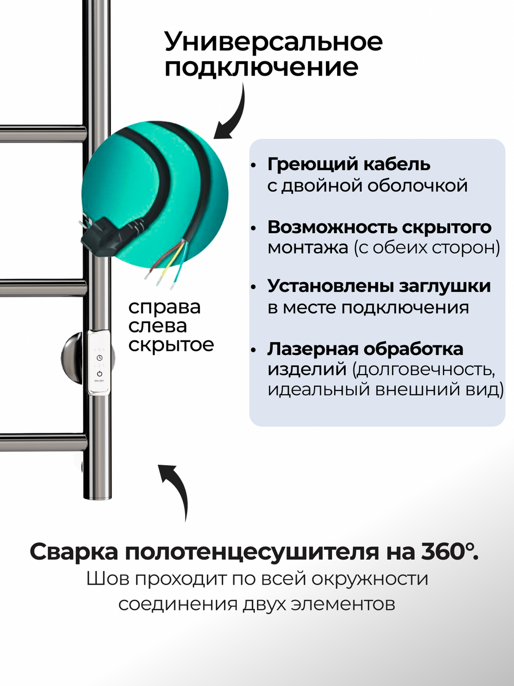 Полотенцесушитель электрический Ligero Lux хром лесенка 80х50
