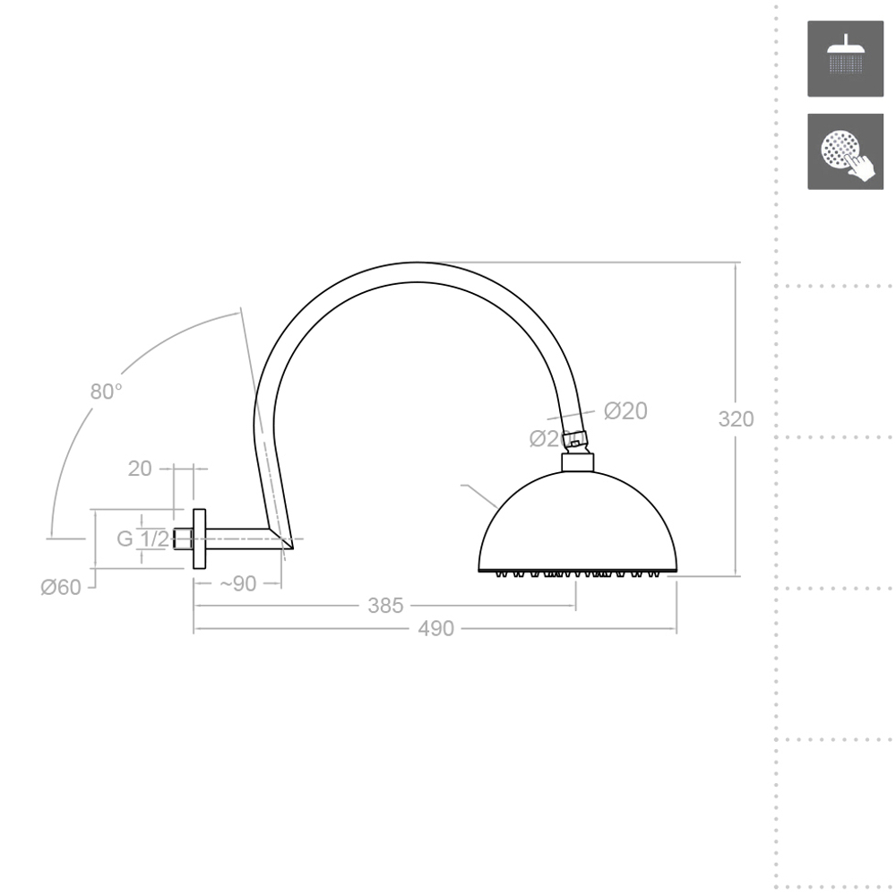 Душ тропический настенный HYDROTHERAPY RB2A390NM чёрный
