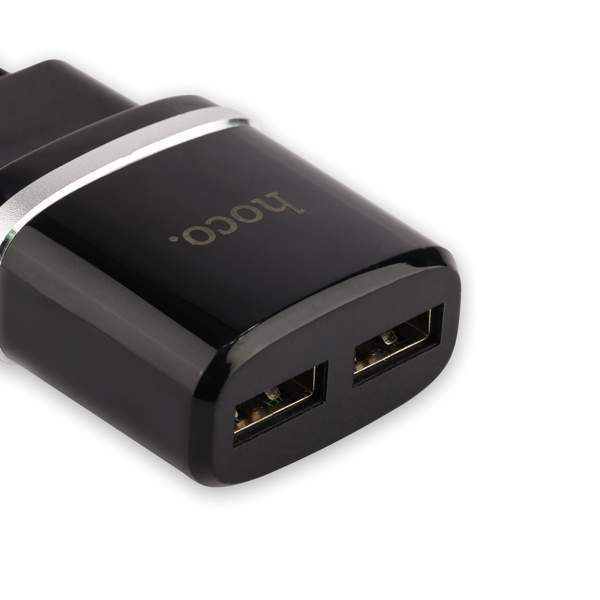 Адаптер питания Hoco C12 Smart dual USB charger Apple&Android (2USB: 5V max 2.4A) Черный
