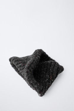 ZARA ВЯЗАНЫЙ ВОРОТНИК-ХОМУТ С ШЕРСТЬЮ, СЕРЫЙ