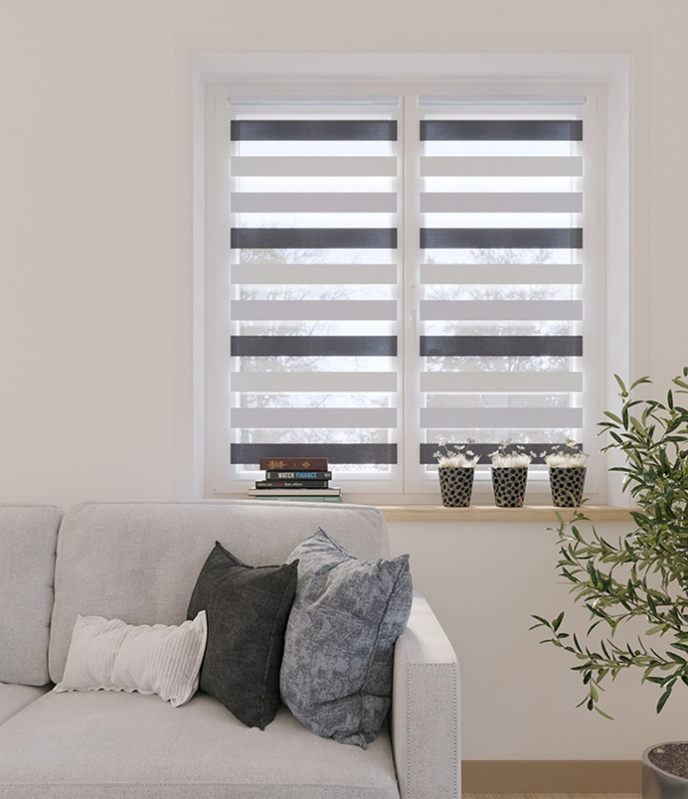 Рулонные шторы День-Ночь Серо-белый