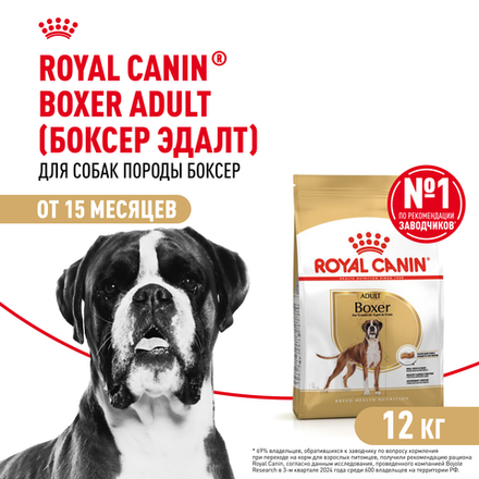 Сухой корм Royal Canin Boxer Adult для взрослых и стареющих собак породы боксер от 15 месяцев, 12 кг