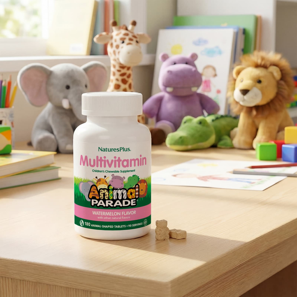 NaturesPlus, Animal Parade®, жевательные мультивитамины для детей, со вкусом арбуза, 180 таблеток в форме животных