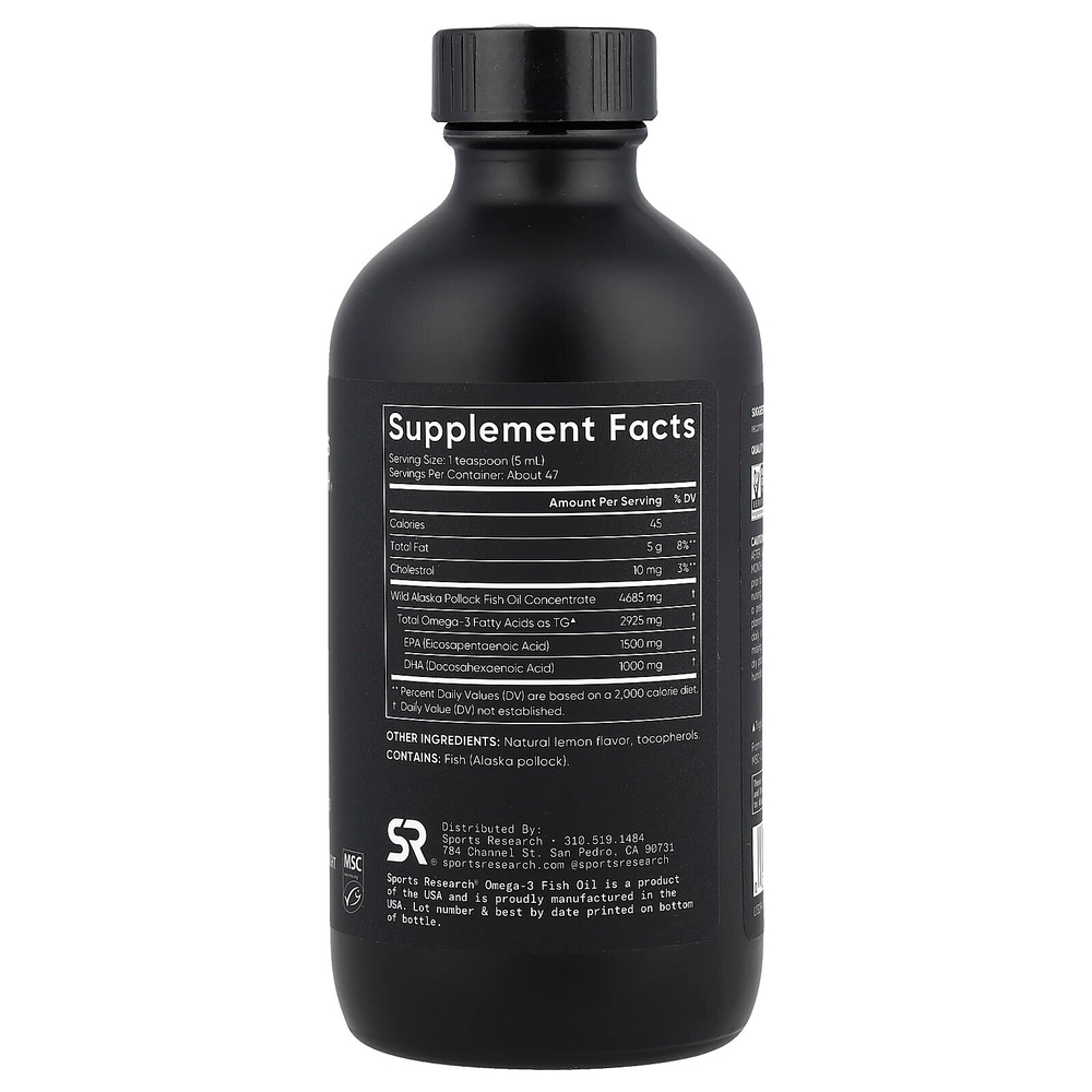 Sports Research, Рыбий жир с омега-3, лимон, 237 мл (8 унций)
