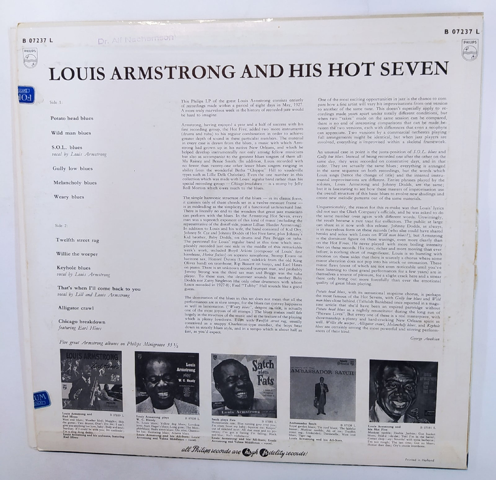 Louis Armstrong & His Hot Seven Louis Armstrong And His Hot Seven Holland 1958