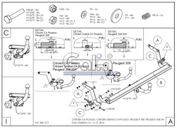 Фаркоп оцинкованный Galia C068A для Citroen C4 Picasso, C4 Grand Picasso 2013-, Peugeot 308 хетчбек, универсал 2013-(паспорт и сертификат в комплекте)(без электрики)
