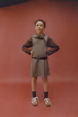 ZARA САРАФАН В КЛЕТКУ СО СЪЕМНЫМ ПЛАТКОМ, РЫЖЕВАТО-КОРИЧНЕВЫЙ