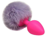 Розовая анальная пробка с пушистым фиолетовым хвостиком зайки (Цвет: фиолетовый)