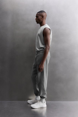 ZARA ДЖОГГЕРЫ С ТЕКСТОВЫМ ПРИНТОМ, СЕРЫЙ МЕЛАНЖ