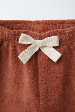 ZARA ШОРТЫ-БЕРМУДЫ ИЗ МАХРОВОЙ ТКАНИ С ЛАМПАСАМИ, ШОКОЛАДНО-КОРИЧНЕВЫЙ