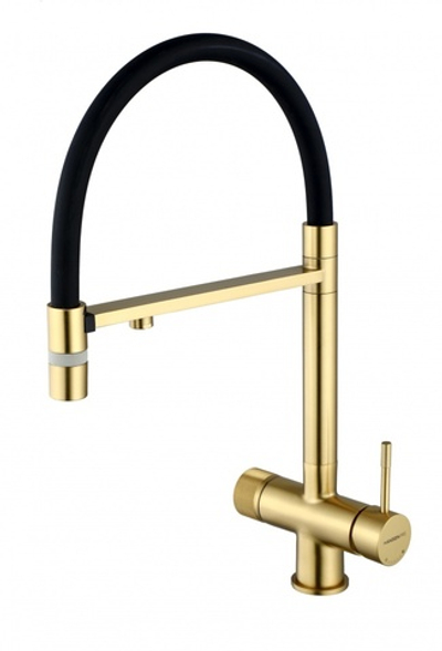 15089-D Смес. для кухни под фильт., МАГНИТ. (Мат. Золото+ЧЕР.) HansenPRO (10/1шт)