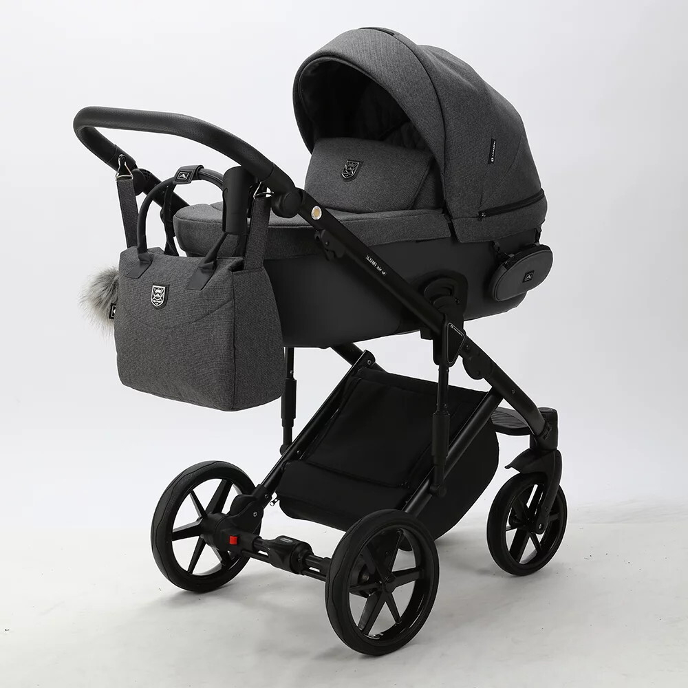 Детская коляска Adamex Lumi Air 3 в 1 L-PS58 Lux Серый с темно-серой эко-кожей