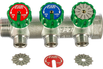 Коллектор регулирующий 1" (ВР-НР) с 3 отв. 1/2"EU с вставкой под плоское уплотнение