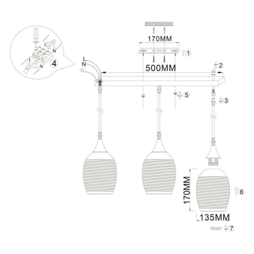 Светильник подвесной (подвес) Rivoli Lily 9122-203 3 х Е27 40 Вт модерн потолочный | Rivoli