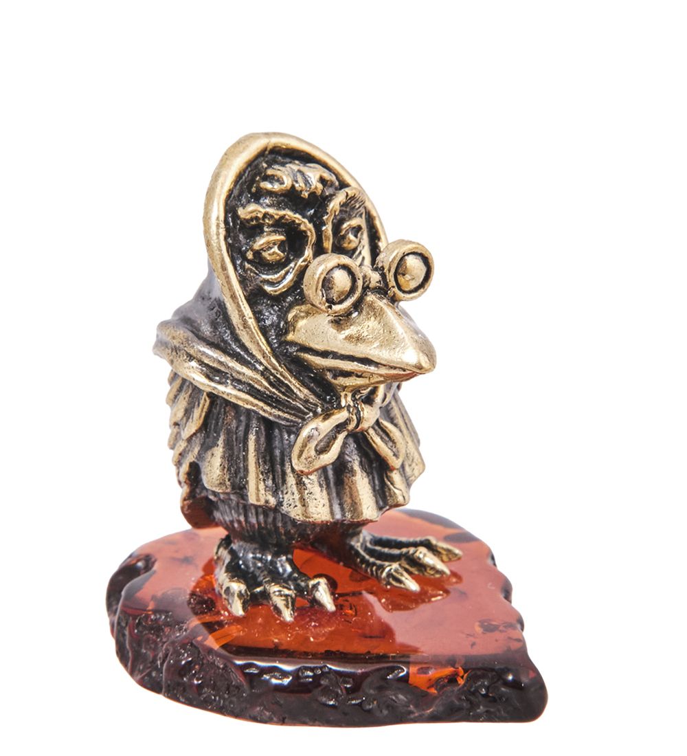 Народные промыслы AM-4127 Фигурка «Ворона Мудрая» (латунь, янтарь)
