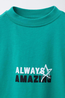 ZARA ФУТБОЛКА С РЕЛЬЕФНЫМ ПРИНТОМ, ЗЕЛЕНЫЙ