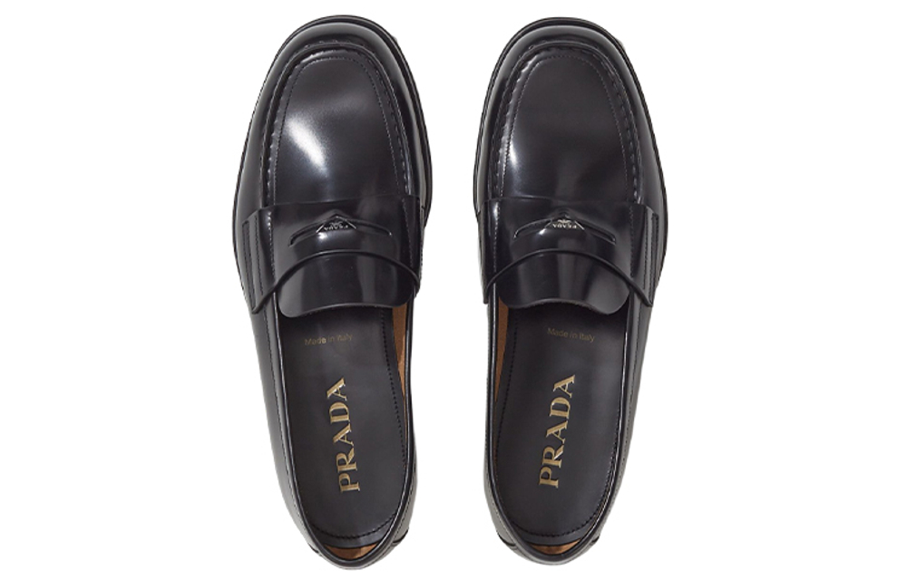 PRADA Logo-plaque Leather Loafers