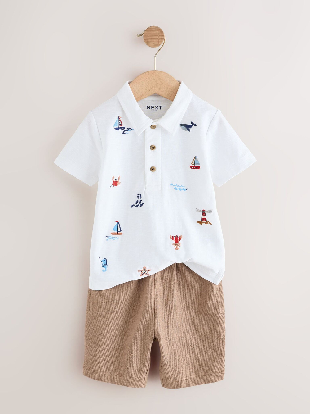 Поло и шорты в комплекте для мальчика Next AG8-738, Белый, Коричневый
