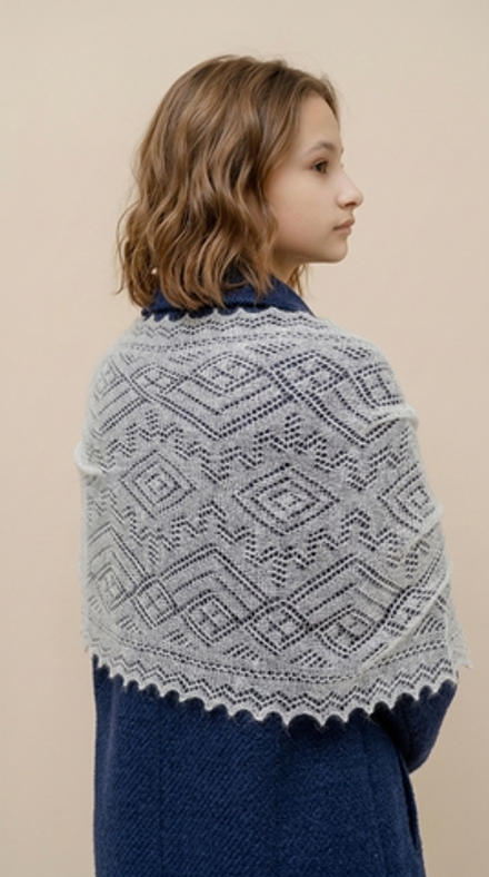 Оренбургский пуховый палантин А12040-01 белый отбеленный