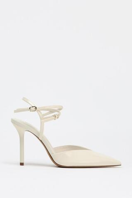 ZARA ТУФЛИ-МЮЛИ С РЕМЕШКАМИ И КАБЛУКОМ, БЕЛЫЙ