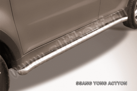 Пороги из нержавейки SsangYong Actyon (2010-2013) d57 с гибами (черный цвет)