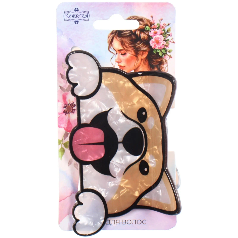 Заколка-краб для волос «#ХВОСТИКИ-КОСИЧКИ», корги Лучик, цвет рыжий, 9*5,5см